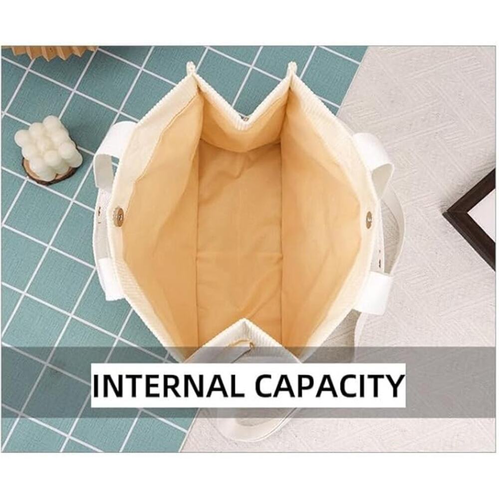 Last One  White Cute Corduroy Tote Bag for Women Satchel Handbag - Picture 5 of 6